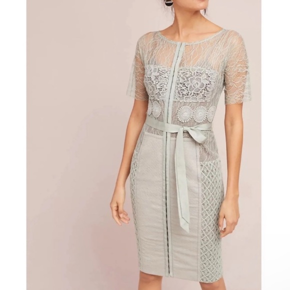 Byron Lars Dresses & Skirts - Anthropologie Beguile Byron Lars Carissima Taupe Lace Sheath Dress Short Sleeve